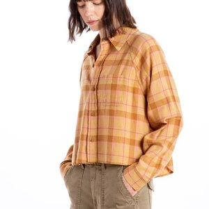 AMO denim Denise shirt in golden tan plaid button down 23740